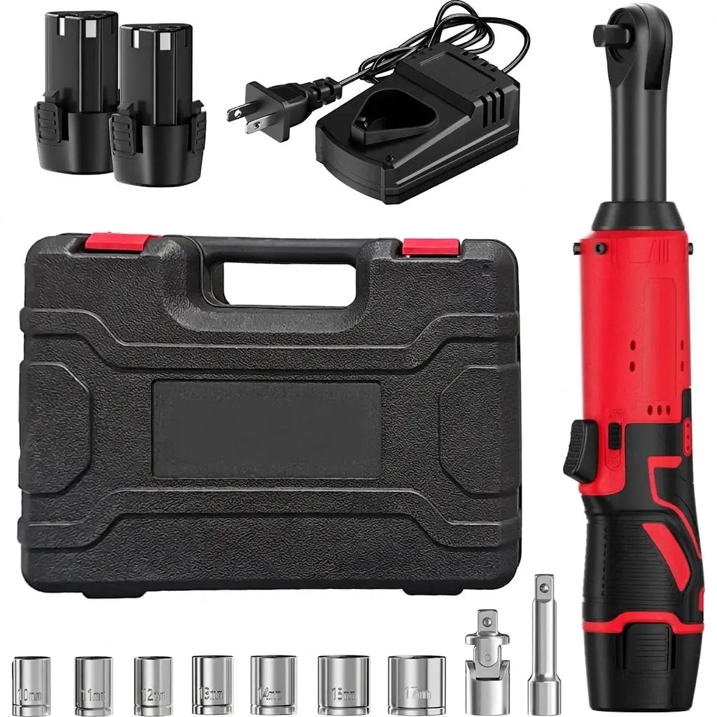 12V Cordless Electric Ratchet Wrench Kit 3/8 Inch Drive Two Batteries Sockets lidpal