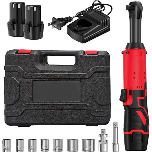 12V Cordless Electric Ratchet Wrench Kit 3/8 Inch Drive Two Batteries Sockets lidpal