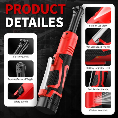 16.8V Cordless Electric Ratchet Wrench Kit 3/8 Inch Drive Two Batteries lidpal